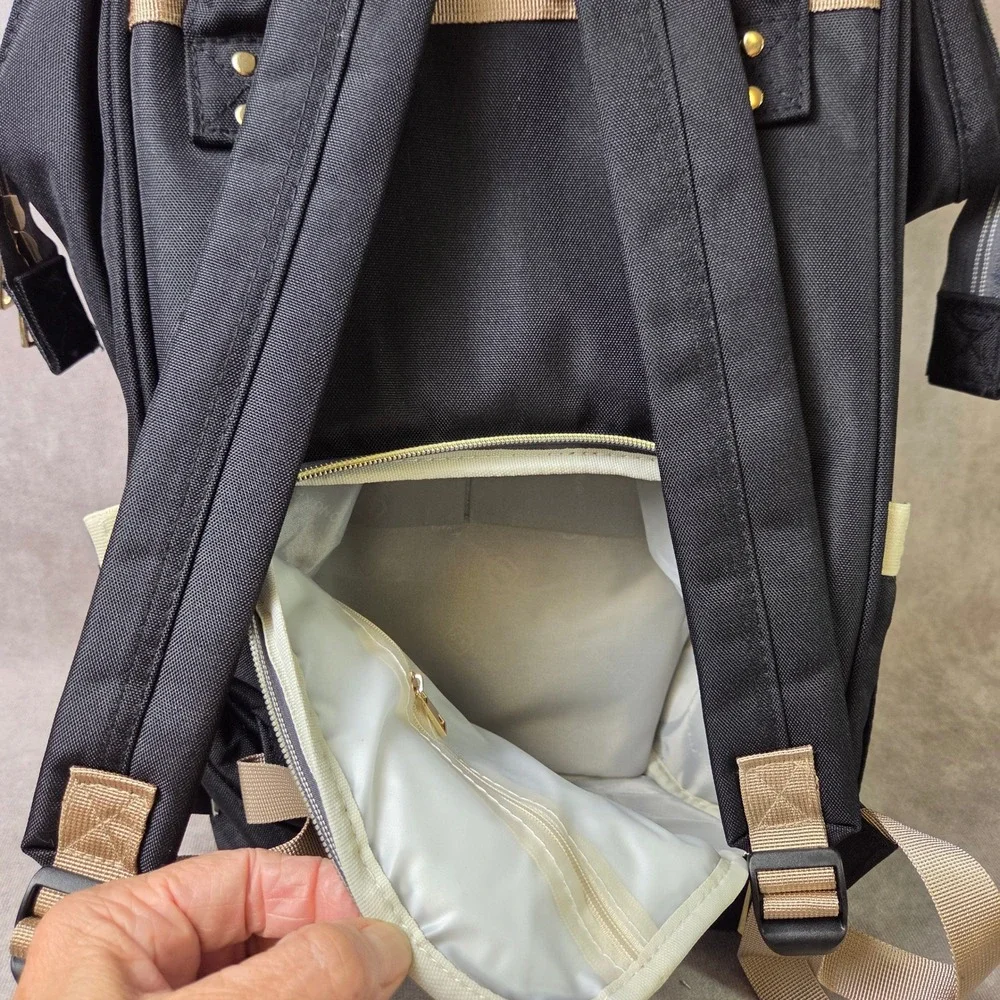 Taylor'd Baby Diaper Bag Backpack Black Tan Multi-Pocket Travel Bag